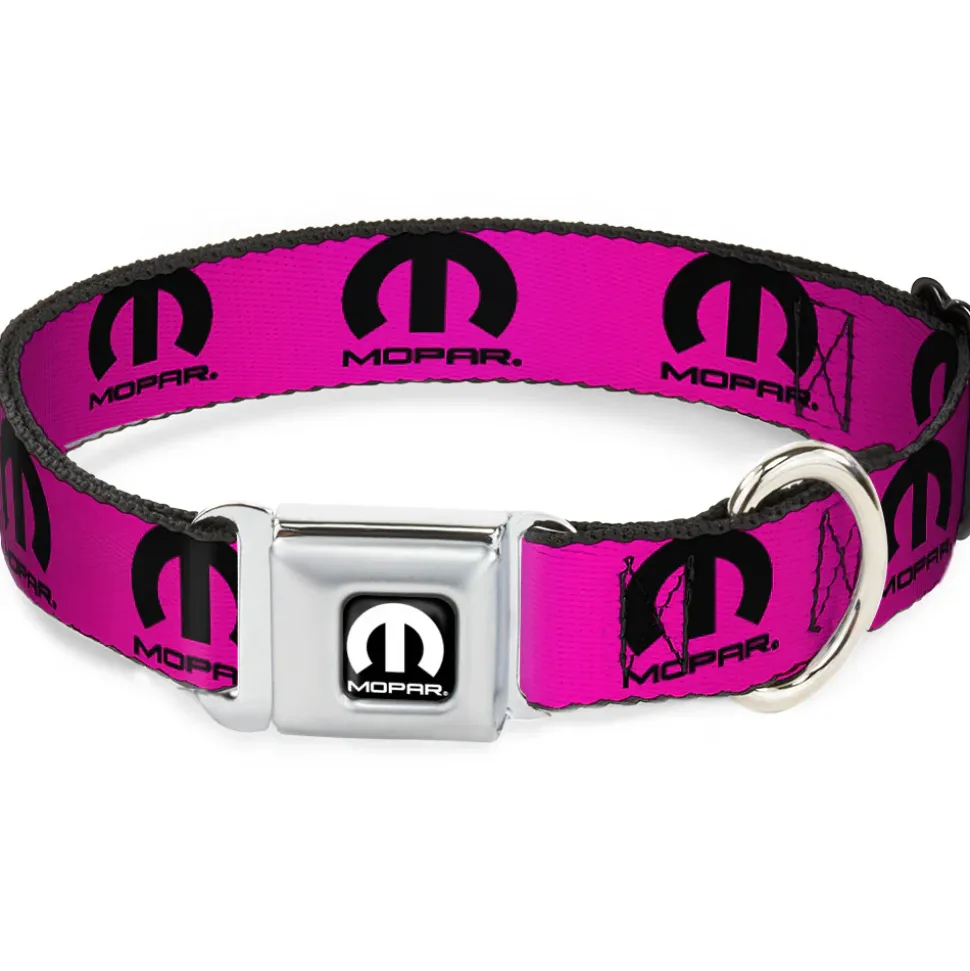 MOPAR Logo Full Color Black/White Seatbelt Buckle Collar - MOPAR Logo Repeat Hot Pink/Black