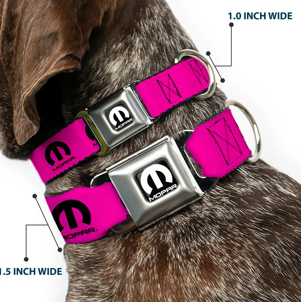 MOPAR Logo Full Color Black/White Seatbelt Buckle Collar - MOPAR Logo Repeat Hot Pink/Black