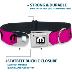 MOPAR Logo Full Color Black/White Seatbelt Buckle Collar - MOPAR Logo Repeat Hot Pink/Black