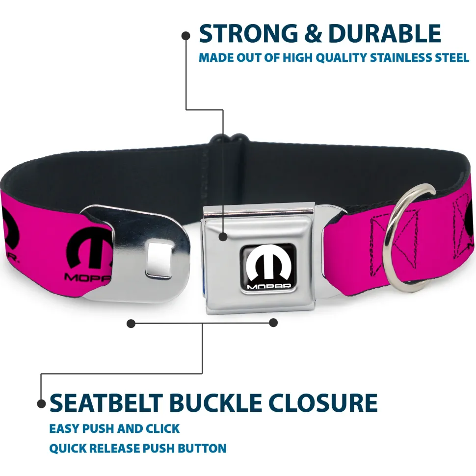 MOPAR Logo Full Color Black/White Seatbelt Buckle Collar - MOPAR Logo Repeat Hot Pink/Black