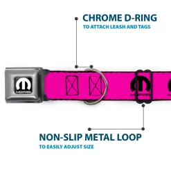 MOPAR Logo Full Color Black/White Seatbelt Buckle Collar - MOPAR Logo Repeat Hot Pink/Black