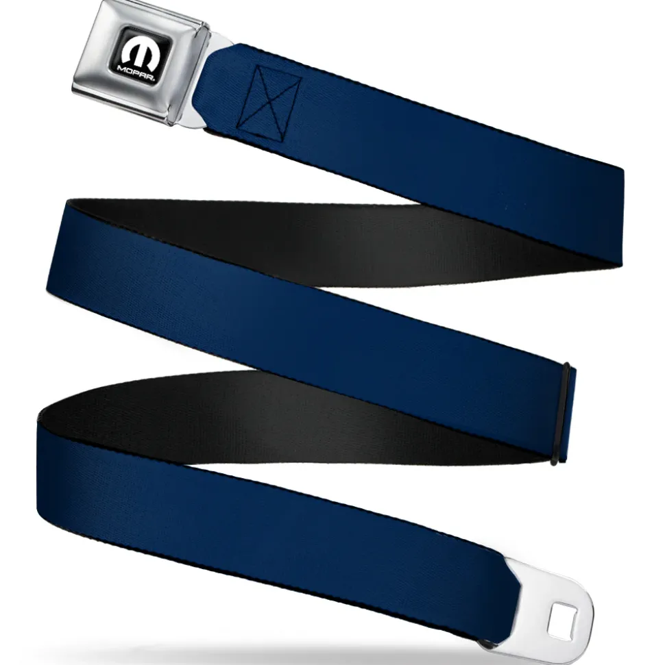 MOPAR Logo Full Color Black White Seatbelt Belt - Navy Webbing