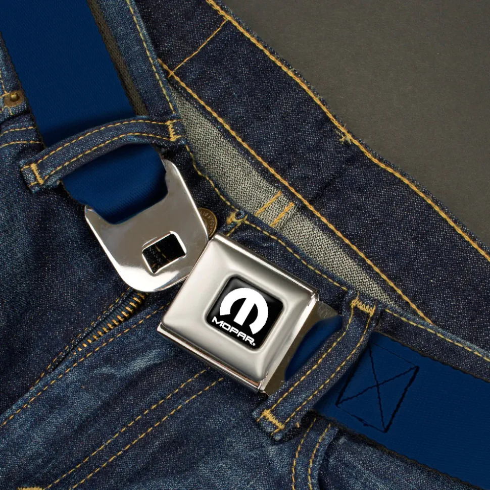 MOPAR Logo Full Color Black White Seatbelt Belt - Navy Webbing
