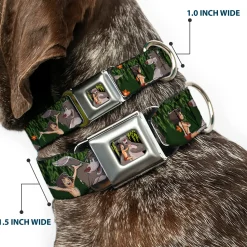 Mowgli & Baloo Hugging/Leaves Full Color Black/Greens Seatbelt Buckle Collar - Mowgli & Baloo 3-Poses Leaves/Flowers Greens/Orange