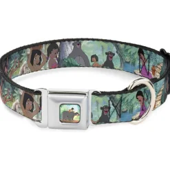 Mowgli Riding Baloo Full Color Seatbelt Buckle Collar - The Jungle Book Scenes