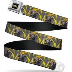 MY HERO ACADEMIA Title Logo Full Color Black Seatbelt Belt - My Hero Academia Hizashi Yamada Present Mic Screaming Pose Gray Webbing
