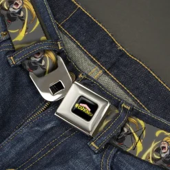 MY HERO ACADEMIA Title Logo Full Color Black Seatbelt Belt - My Hero Academia Hizashi Yamada Present Mic Screaming Pose Gray Webbing
