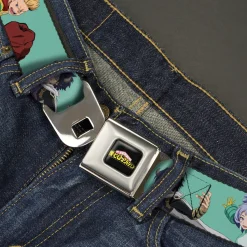 MY HERO ACADEMIA Title Logo Full Color Black Seatbelt Belt - My Hero Academia The Big 3 Action Poses Light Blue Webbing