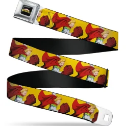 MY HERO ACADEMIA Title Logo Full Color Black Seatbelt Belt - My Hero Academia Mirio Togata Upper Cut Pose Yellow Webbing
