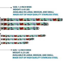 MY HERO ACADEMIA Title Logo Full Color Black Seatbelt Buckle Collar - My Hero Academia The Big 3 Action Poses Light Blue