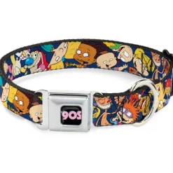 Nick 90'S Icon Full Color Black/Blue/Pink Seatbelt Buckle Collar - Nick 90's Rewind 16-Character Poses Navy Blue