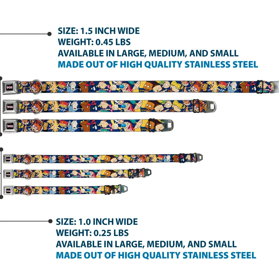 Nick 90'S Icon Full Color Black/Blue/Pink Seatbelt Buckle Collar - Nick 90's Rewind 16-Character Poses Navy Blue