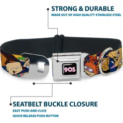Nick 90'S Icon Full Color Black/Blue/Pink Seatbelt Buckle Collar - Nick 90's Rewind 16-Character Poses Navy Blue