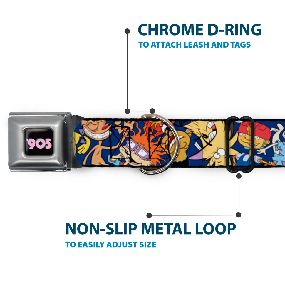 Nick 90'S Icon Full Color Black/Blue/Pink Seatbelt Buckle Collar - Nick 90's Rewind 16-Character Poses Navy Blue