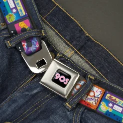 Nick 90'S Rewind Icon Full Color Black/Blue/Pink Seatbelt Belt - Nick 90's Rewind 13-Mash Up Cassette Tapes Black Webbing