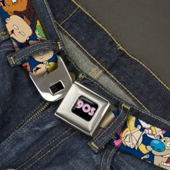 Nick 90'S Rewind Icon Full Color Black/Blue/Pink Seatbelt Belt - Nick 90's Rewind 16-Character Poses Navy Blue Webbing