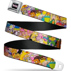Nick 90'S Rewind Icon Full Color Black/Blue/Pink Seatbelt Belt - Nick 90's Rewind Character Mash Up Collage2 Pinks Webbing