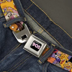 Nick 90'S Rewind Icon Full Color Black/Blue/Pink Seatbelt Belt - Nick 90's Rewind Character Mash Up Collage2 Pinks Webbing