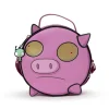 Nickelodeon Bag, Cross Body, Round, Invader Zim Piggy Close Up Applique with Embroidery, Pink, Vegan Leather