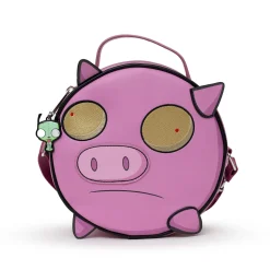 Nickelodeon Bag, Cross Body, Round, Invader Zim Piggy Close Up Applique with Embroidery, Pink, Vegan Leather