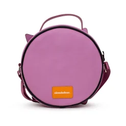 Nickelodeon Bag, Cross Body, Round, Invader Zim Piggy Close Up Applique with Embroidery, Pink, Vegan Leather