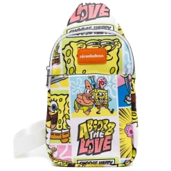 Nickelodeon Vegan Leather Crossbody Sling Bag, SpongeBob SquarePants and Friends Character Blocks, 7" x 14"