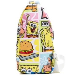Nickelodeon Vegan Leather Crossbody Sling Bag, SpongeBob SquarePants and Friends Character Blocks, 7" x 14"