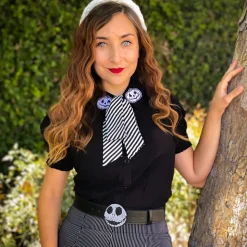 Nightmare Before Christmas Jack Face Crystal Rhinestone Cast Buckle - Black PU Strap Belt