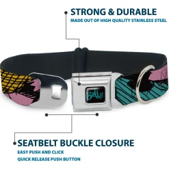 Nightmare Before Christmas SALLY Text Full Color Black/Teal Seatbelt Buckle Collar - Nightmare Before Christmas Sally Dress Patchwork