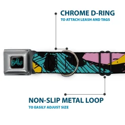 Nightmare Before Christmas SALLY Text Full Color Black/Teal Seatbelt Buckle Collar - Nightmare Before Christmas Sally Dress Patchwork