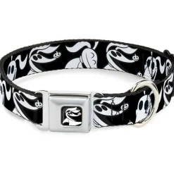 Nightmare Before Christmas Zero Smiling Full Color Black/White Seatbelt Buckle Collar - Nightmare Before Christmas Zero Expressions Black/White