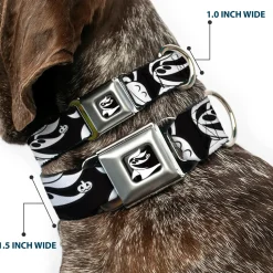 Nightmare Before Christmas Zero Smiling Full Color Black/White Seatbelt Buckle Collar - Nightmare Before Christmas Zero Expressions Black/White