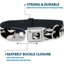 Nightmare Before Christmas Zero Smiling Full Color Black/White Seatbelt Buckle Collar - Nightmare Before Christmas Zero Expressions Black/White