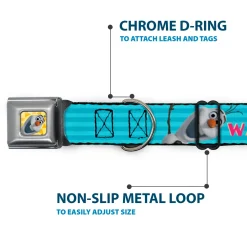 Olaf Face Frozen Sun Full Color Seatbelt Buckle Collar - Olaf Pose I LOVE WARM HUGS Stripe Blues