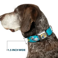 Olaf Face Frozen Sun Full Color Seatbelt Buckle Collar - Olaf Pose I LOVE WARM HUGS Stripe Blues