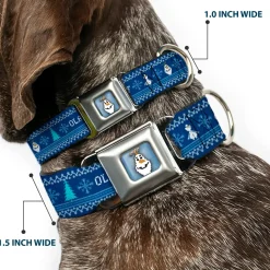 Olaf Face Snowflakes Stitch Full Color Blues White Seatbelt Buckle Collar - Olaf/Snowflakes Stitch Blues/White