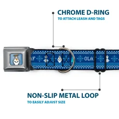 Olaf Face Snowflakes Stitch Full Color Blues White Seatbelt Buckle Collar - Olaf/Snowflakes Stitch Blues/White