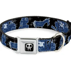 Onward Skull Icon Full Color Black/White Seatbelt Buckle Collar - Onward Barley/Unicorn/Guinevere Icons/Stars Black/Gray/Blues