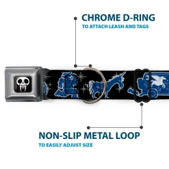 Onward Skull Icon Full Color Black/White Seatbelt Buckle Collar - Onward Barley/Unicorn/Guinevere Icons/Stars Black/Gray/Blues