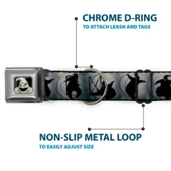 Oogie Boogie CLOSE-UP Full Color Seatbelt Buckle Collar - Oogie Boogie Silhouette Poses Gray/Black