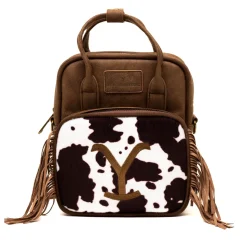 Paramount Network Bag, Cross Body, Yellowstone Dutton Ranch Cowboy Cowhide, Distressed Brown, Vegan Leather