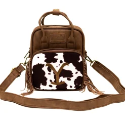 Paramount Network Bag, Cross Body, Yellowstone Dutton Ranch Cowboy Cowhide, Distressed Brown, Vegan Leather