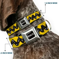 PEANUTS Title Logo Full Color Black/White Seatbelt Buckle Collar - Peanuts Charlie Brown Zig Zag Stripe Yellow/Black
