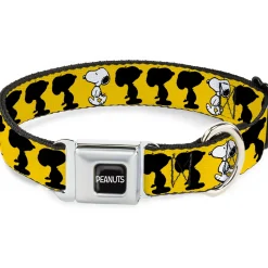 PEANUTS Title Logo Full Color Black/White Seatbelt Buckle Collar - Peanuts Snoopy Walking/Silhouette Pose Yellow/Black/White