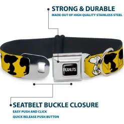 PEANUTS Title Logo Full Color Black/White Seatbelt Buckle Collar - Peanuts Snoopy Walking/Silhouette Pose Yellow/Black/White