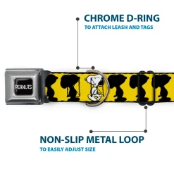 PEANUTS Title Logo Full Color Black/White Seatbelt Buckle Collar - Peanuts Snoopy Walking/Silhouette Pose Yellow/Black/White
