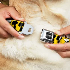 PEANUTS Title Logo Full Color Black/White Seatbelt Buckle Collar - Peanuts Snoopy Walking/Silhouette Pose Yellow/Black/White