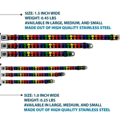 PEANUTS Title Logo Full Color Black/White Seatbelt Buckle Collar - Peanuts Snoopy Silhoutte Pose Black/Rainbow Multi Color