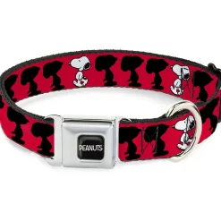 PEANUTS Title Logo Full Color Black/White Seatbelt Buckle Collar - Peanuts Snoopy Walking/Silhouette Pose Red/Black/White