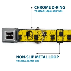 PEANUTS Title Logo Full Color Black/White Seatbelt Buckle Collar - Peanuts Charlie Brown Pose Flip Yellow/Black